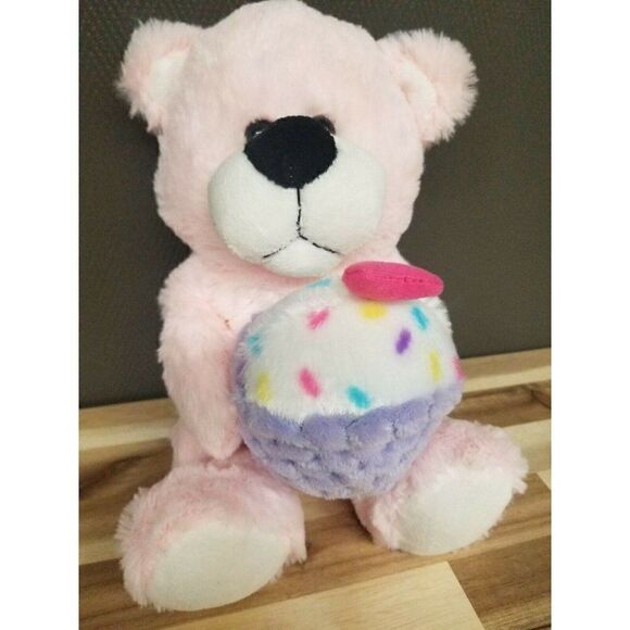 Pink Teddy Bear Purple Cupcake 9" w/o Tag Plush Toy Stuffed Animal, preowned - Picture 1 of 7